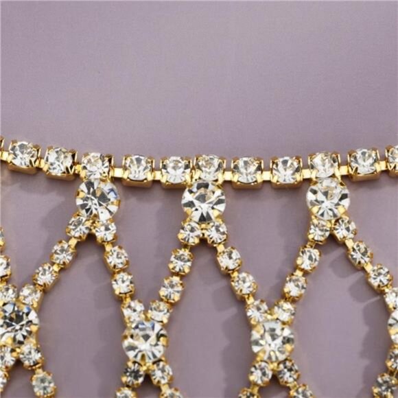 Gold Rhinestone Finger Ring Link Bracelet – Crystal Hand Chain Jewelry - Picture 4 of 6